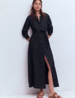 Boden Robes & Combinaisons|Longues-Robe-chemise Mollie en lin Bleu marine