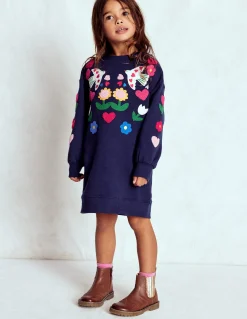 Boden Robes-Robe-sweat décontractée Oiseaux bleu marine universitaire