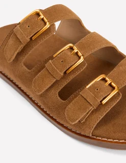 Boden Chaussures Plates|Sandales-Sandales à semelle ergonomique et trois brides Fauve