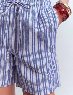 Boden Shorts-Short Islington en lin Rayé bleu connecté