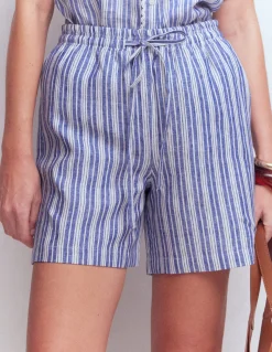Boden Shorts-Short Islington en lin Rayé bleu connecté