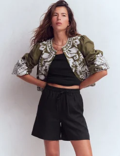 Boden Shorts-Short Islington en lin Noir