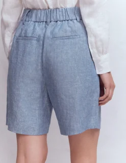Boden Shorts-Short Kensington en lin Chambray Bleu