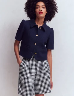 Boden Tenues De Travail|Shorts-Short Kensington en lin Vichy bleu marine et ivoire