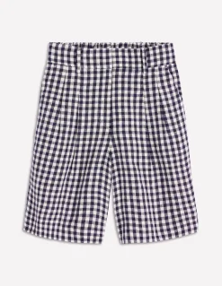 Boden Tenues De Travail|Shorts-Short Kensington en lin Vichy bleu marine et ivoire