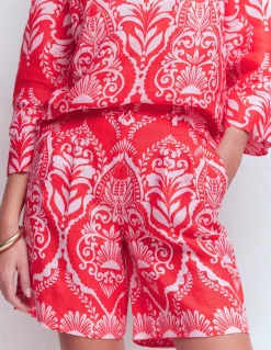 Boden Shorts-Short Kensington en lin Rouge, motif Ornamental Garden