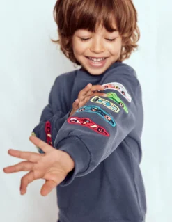 Boden Sweats|Tops & T-Shirts-Sweat à appliqué Voitures indigo vintage