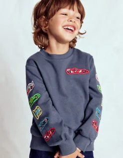 Boden Sweats|Tops & T-Shirts-Sweat à appliqué Voitures indigo vintage