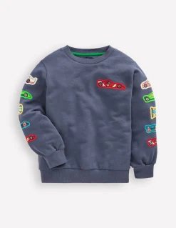 Boden Sweats|Tops & T-Shirts-Sweat à appliqué Voitures indigo vintage
