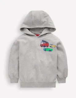 Boden Sweats|Tops & T-Shirts-Sweat à capuche motif avant et arrière Camion de pompiers gris chiné