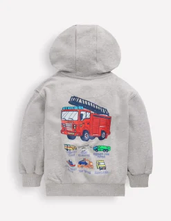 Boden Sweats|Tops & T-Shirts-Sweat à capuche motif avant et arrière Camion de pompiers gris chiné