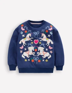 Boden Ensembles Assortis|Sweats-Sweat Bobbie à appliqué Bleu Marine Licornes