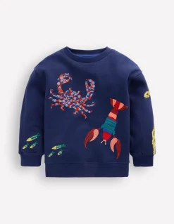 Boden Sweats|Tops & T-Shirts-Sweat brodé Créatures marines bleu marine universitaire