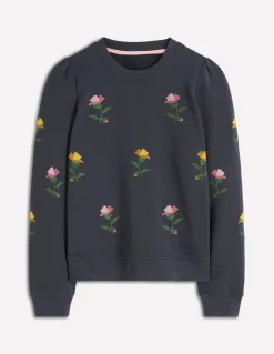 Boden Tops & T-Shirts-Sweat brodé à manches bouffantes Broderie florale au point de croix