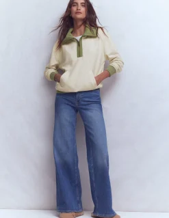 Boden Tops & T-Shirts-Sweat colourblock Kaki et avoine chiné