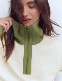 Boden Tops & T-Shirts-Sweat colourblock Kaki et avoine chiné