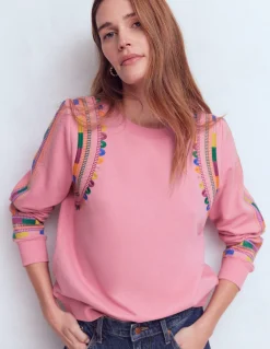Boden Tops & T-Shirts-Sweat Hannah brodé Broderie rose orchidée