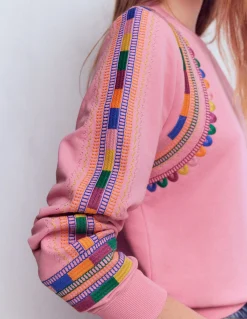 Boden Tops & T-Shirts-Sweat Hannah brodé Broderie rose orchidée