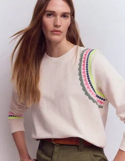 Boden Tops & T-Shirts-Sweat Hannah brodé Broderie avoine chiné