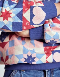 Boden Sweats|Tops & T-Shirts-Sweat imprimé Patchwork bleu d'Alaska