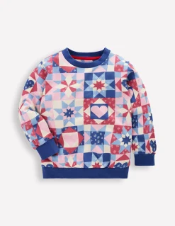 Boden Sweats|Tops & T-Shirts-Sweat imprimé Patchwork bleu d'Alaska