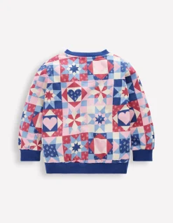 Boden Sweats|Tops & T-Shirts-Sweat imprimé Patchwork bleu d'Alaska