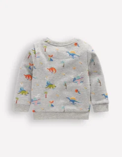 Boden Tops & Bodies-Sweat imprimé Dinosaures gris chiné