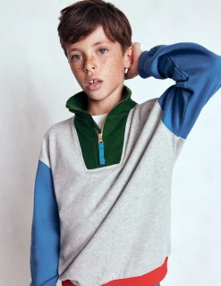 Boden Ensembles Assortis|Sweats-Sweat partiellement zippé Colourblock gris chiné