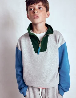 Boden Ensembles Assortis|Sweats-Sweat partiellement zippé Colourblock gris chiné