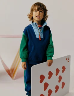 Boden Ensembles Assortis|Sweats-Sweat partiellement zippé Colourblock bleu médiéval