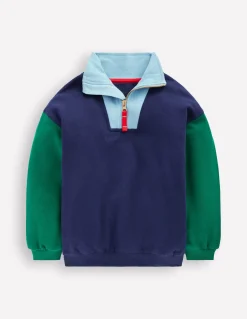 Boden Ensembles Assortis|Sweats-Sweat partiellement zippé Colourblock bleu médiéval