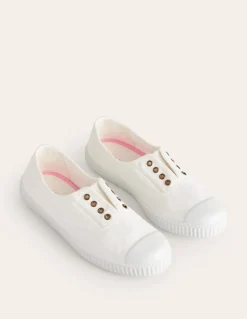 Boden Baskets|Chaussures Plates-Tennis sans lacets en toile Ivoire et Bleu Marine à Pois