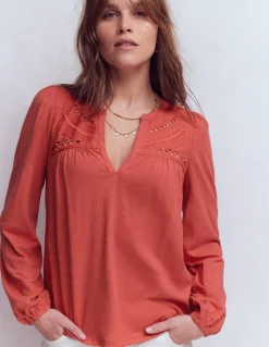 Boden Tops & T-Shirts-Top à col cranté en mélange de tissus Baked Apple