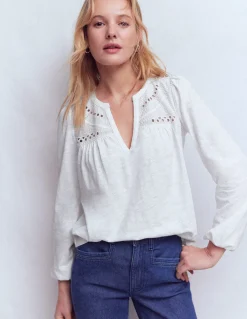 Boden Tops & T-Shirts-Top à col cranté en mélange de tissus Blanc