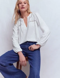 Boden Tops & T-Shirts-Top à col cranté en mélange de tissus Blanc