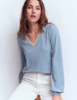 Boden Tops & T-Shirts-Top à col V métallisé Bleu français