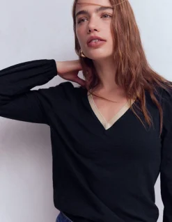 Boden Tops & T-Shirts-Top à col V métallisé Bleu marine