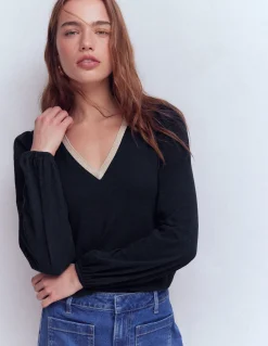 Boden Tops & T-Shirts-Top à col V métallisé Bleu marine