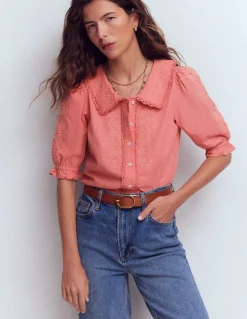 Boden Chemises & Blouses|Tops & T-Shirts-Top à manches courtes et col élégant Rose vintage