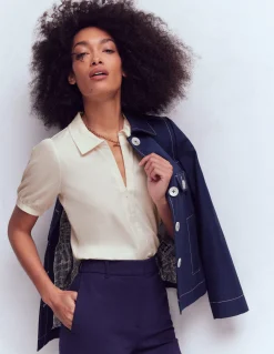 Boden Tenues De Travail|Tops & T-Shirts-Top à manches courtes et col zippé Ivoire