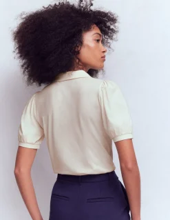 Boden Tenues De Travail|Tops & T-Shirts-Top à manches courtes et col zippé Ivoire
