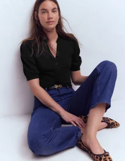 Boden Tops & T-Shirts-Top à manches courtes et col tunisien ouvert Noir