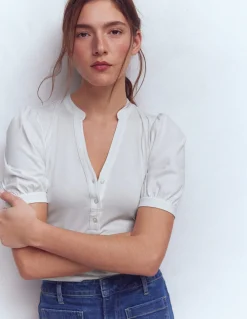 Boden Tops & T-Shirts-Top à manches courtes et col tunisien ouvert Blanc