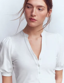 Boden Tops & T-Shirts-Top à manches courtes et col tunisien ouvert Blanc