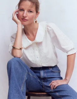 Boden Chemises & Blouses|Tops & T-Shirts-Top à manches courtes et col élégant Blanc