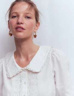 Boden Chemises & Blouses|Tops & T-Shirts-Top à manches courtes et col élégant Blanc