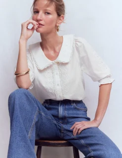 Boden Chemises & Blouses|Tops & T-Shirts-Top à manches courtes et col élégant Blanc