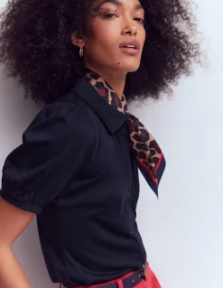 Boden Tenues De Travail|Tops & T-Shirts-Top à manches courtes et col zippé Bleu marine