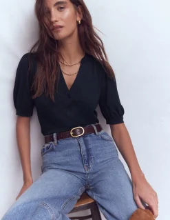 Boden Tops & T-Shirts-Top à manches courtes et col tunisien ouvert Bleu marine