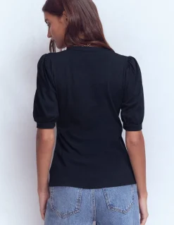 Boden Tops & T-Shirts-Top à manches courtes et col tunisien ouvert Bleu marine